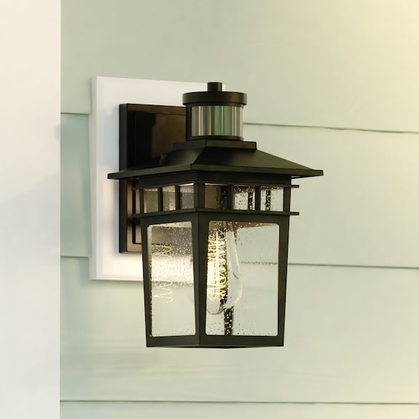 Vaxcel Ridge 6.5-in. W 1 Light Aluminum Black Motion Sensor Dusk to Dawn Outdoor Wall Lantern Clear Glass T0728 - main